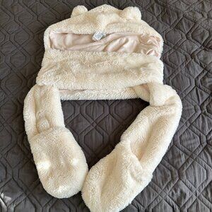 Forever 21 - Cozy Kitty Cat Ear Hat Plush Mitten Scarf Hat Combo Cream One Size